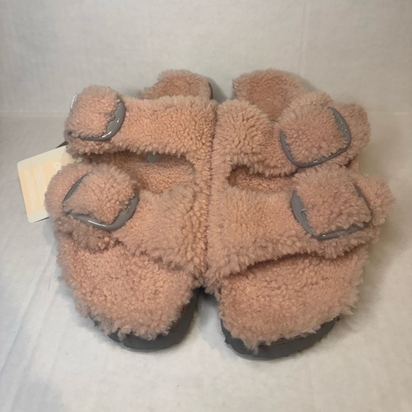 Birkenstock Papillio Arizona Big Buckle Shearling Slide Sandal Teddy Pink - Picture 5 of 9